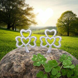 Heart in Irish Shamrock Sterling Silver Post Earrings